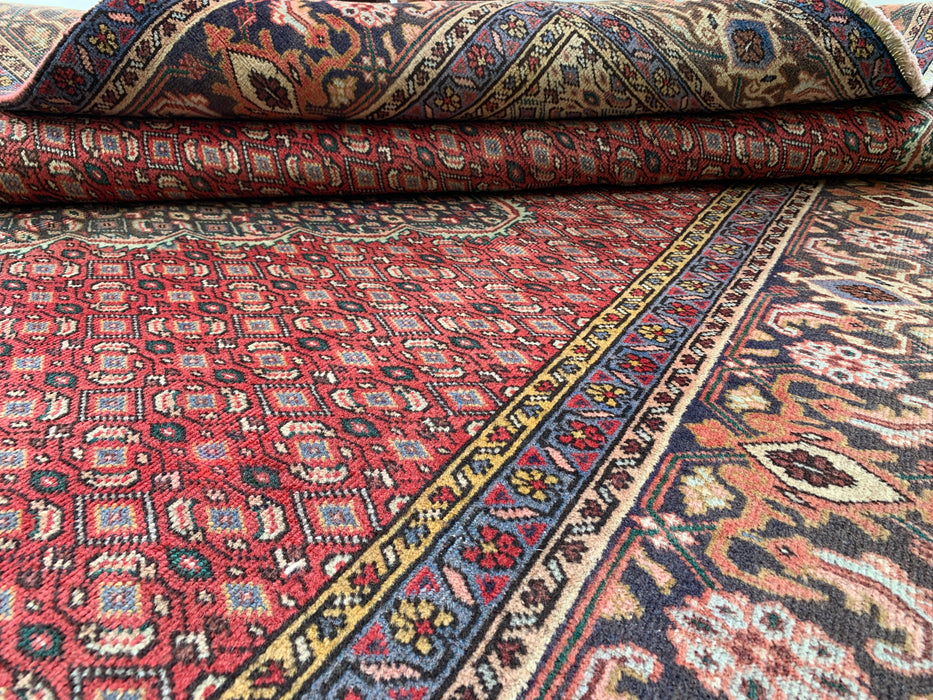 Handmade Persian Wool Area Rug 7x10 - Red, Brown & Ivory Vintage Medallion Persian Style Rug - Exact Size 9'7" x 6'2" - KBHM-755
