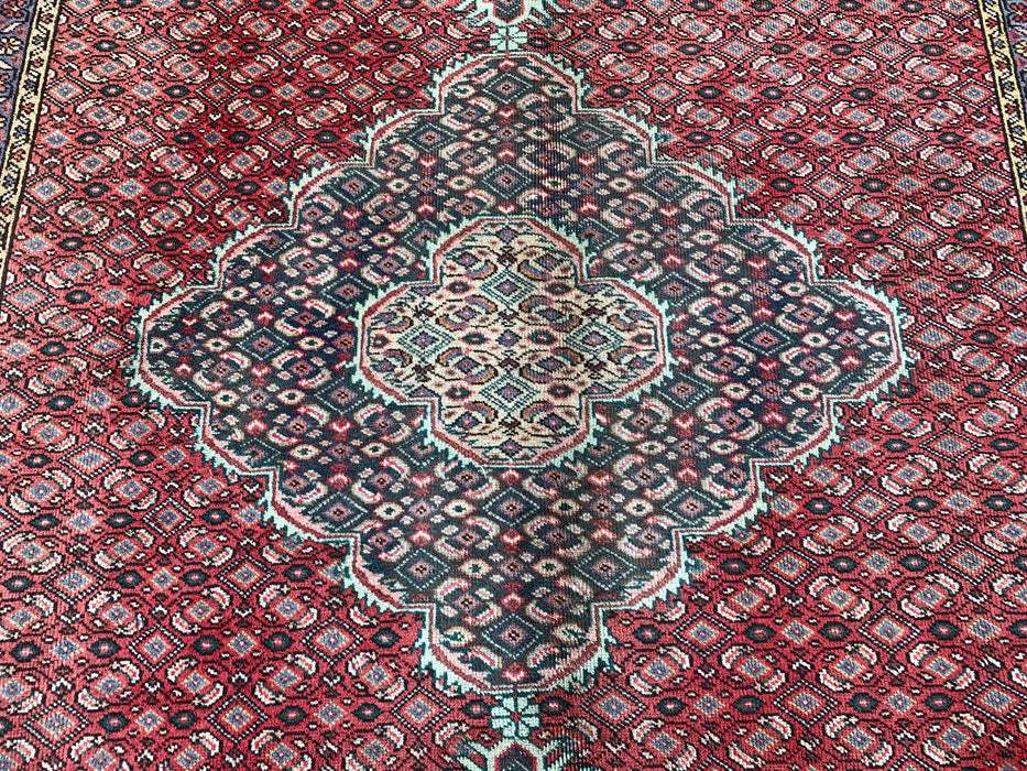 Handmade Persian Wool Area Rug 7x10 - Red, Brown & Ivory Vintage Medallion Persian Style Rug - Exact Size 9'7" x 6'2" - KBHM-755
