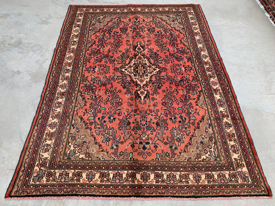 Handmade Persian Wool Area Rug 7x10 - Rose, Taupe & Ivory Vintage Floral Medallion Persian Style Rug - Exact Size 9'6" x 6'11" - KBHM-772