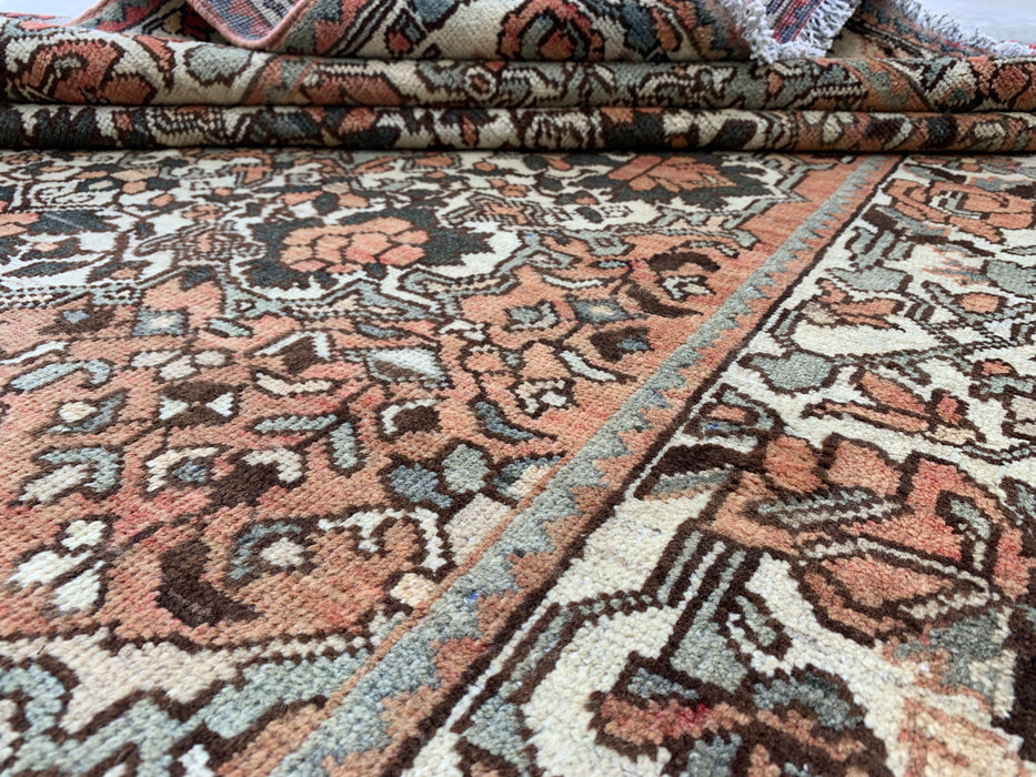 6'9" x 4'6" Hand-Knotted Persian Wool Rug – Rose, Ivory & Sage Floral Vintage Design – KBHM-788