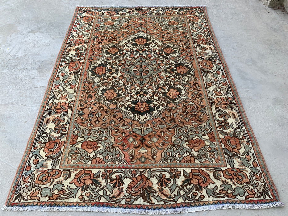 6'9" x 4'6" Hand-Knotted Persian Wool Rug – Rose, Ivory & Sage Floral Vintage Design – KBHM-788