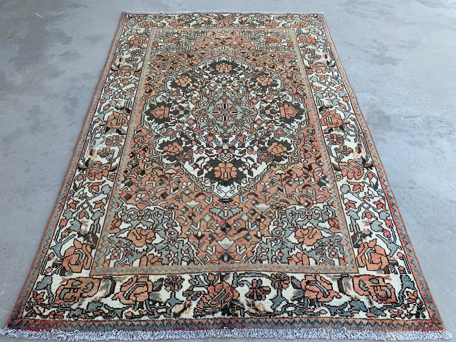 6'9" x 4'6" Hand-Knotted Persian Wool Rug – Rose, Ivory & Sage Floral Vintage Design – KBHM-788