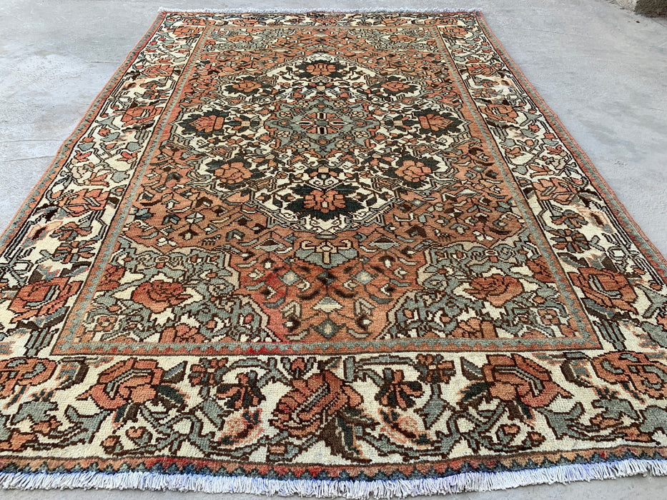 6'9" x 4'6" Hand-Knotted Persian Wool Rug – Rose, Ivory & Sage Floral Vintage Design – KBHM-788