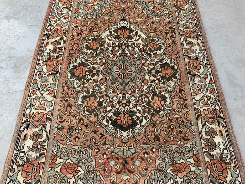 6'9" x 4'6" Hand-Knotted Persian Wool Rug – Rose, Ivory & Sage Floral Vintage Design – KBHM-788