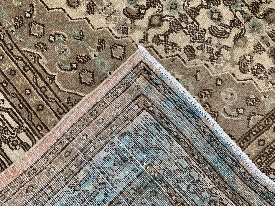 Handmade Persian Wool Area Rug 7x10 - Beige, Taupe & Ivory Vintage Medallion Persian Style Rug - Exact Size 9'8" x 6'11" - KBHM-806