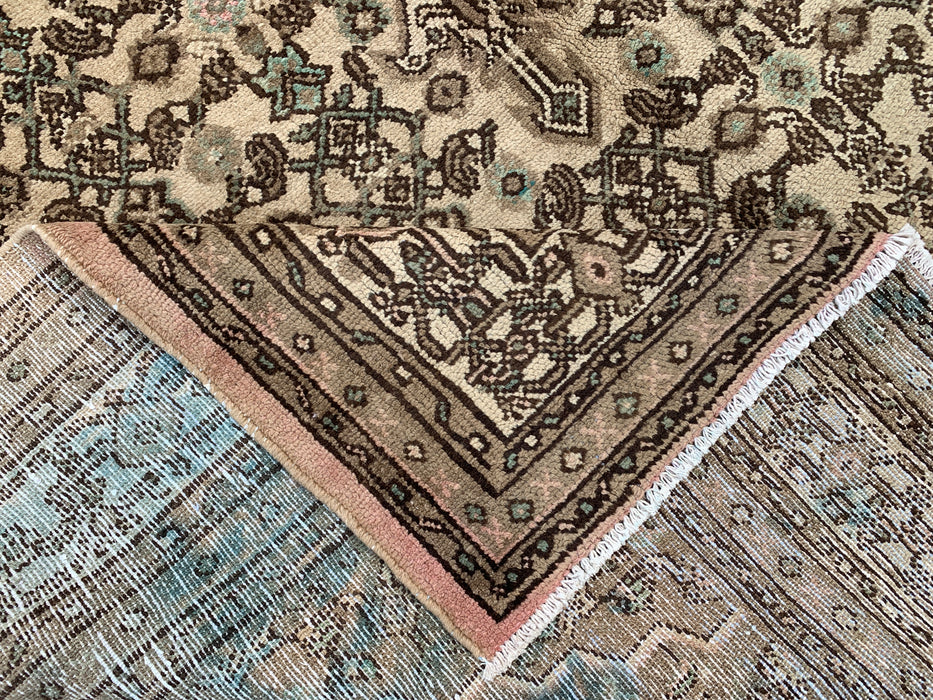 Handmade Persian Wool Area Rug 7x10 - Beige, Taupe & Ivory Vintage Medallion Persian Style Rug - Exact Size 9'8" x 6'11" - KBHM-806