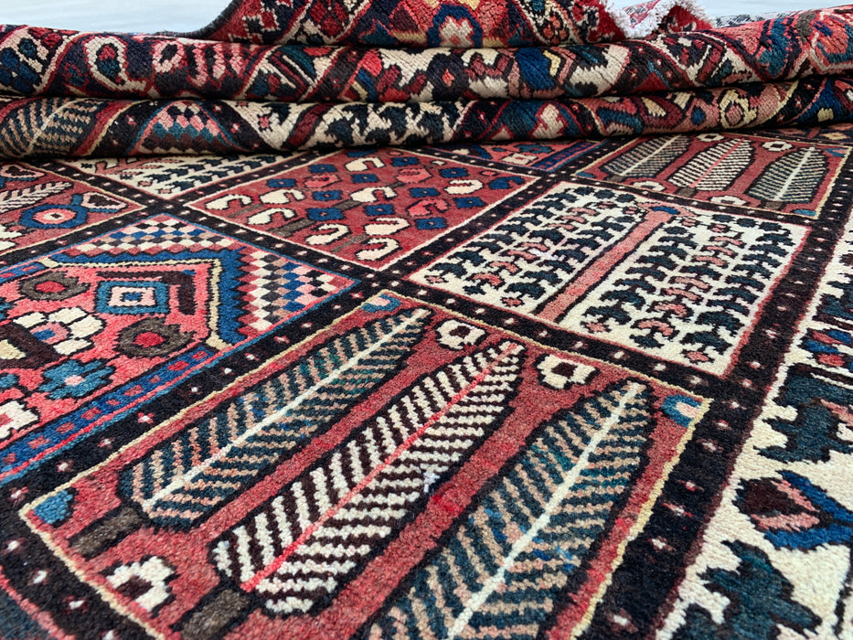 Handmade Persian Wool Area Rug 7x10 - Red Panel Persian Style Rug with Navy & Ivory Border - Exact Size 10'4" x 6'10" - KBHM-825