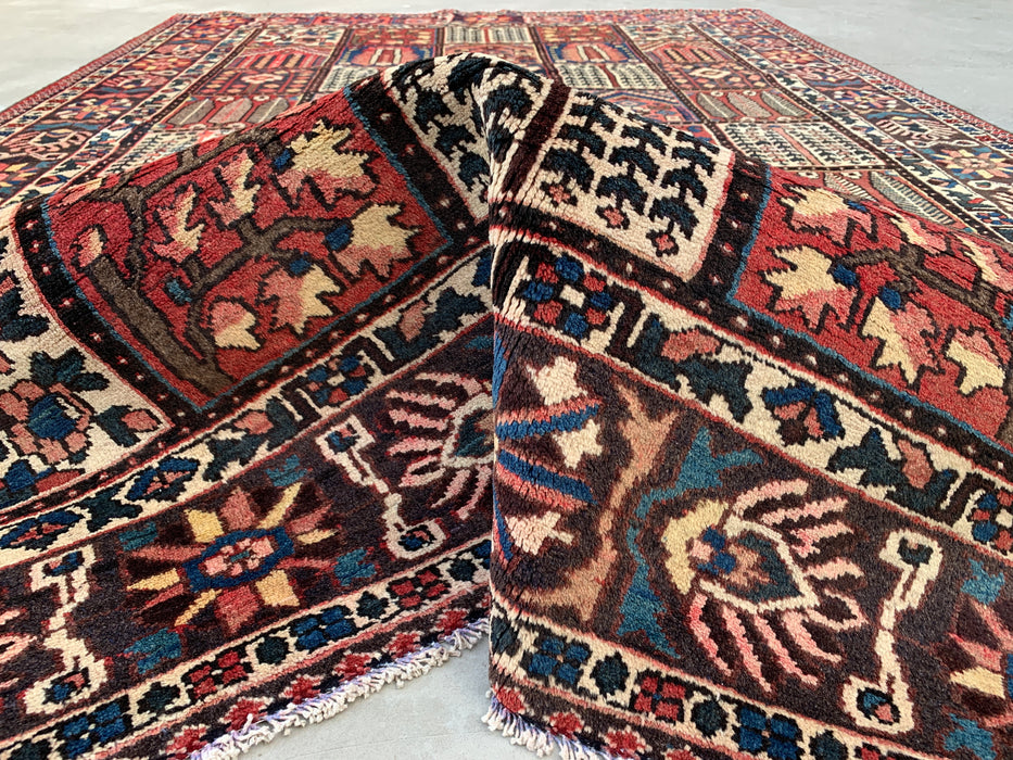 Handmade Persian Wool Area Rug 7x10 - Red Panel Persian Style Rug with Navy & Ivory Border - Exact Size 10'4" x 6'10" - KBHM-825