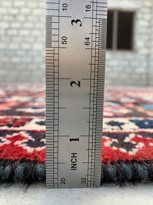 Handmade Persian Wool Area Rug 7x10 - Red Panel Persian Style Rug with Navy & Ivory Border - Exact Size 10'4" x 6'10" - KBHM-825