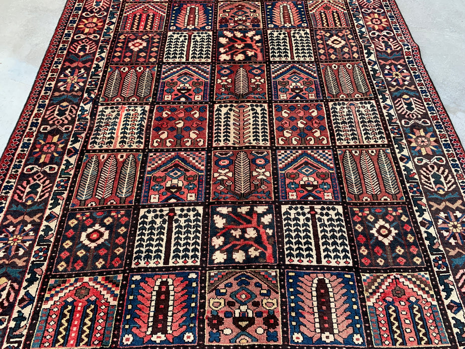 Handmade Persian Wool Area Rug 7x10 - Red Panel Persian Style Rug with Navy & Ivory Border - Exact Size 10'4" x 6'10" - KBHM-825