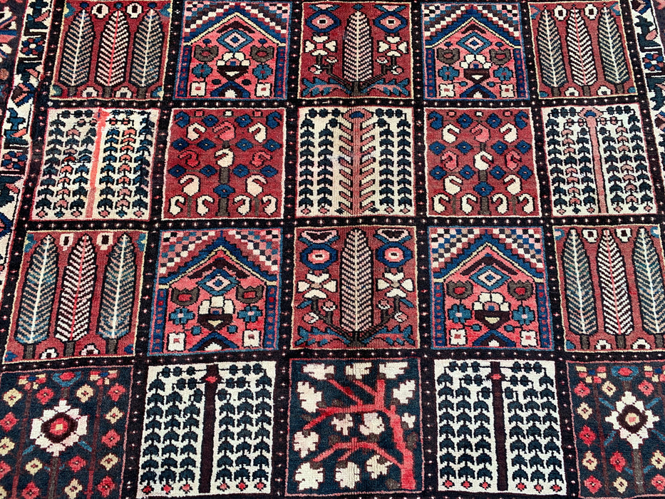 Handmade Persian Wool Area Rug 7x10 - Red Panel Persian Style Rug with Navy & Ivory Border - Exact Size 10'4" x 6'10" - KBHM-825