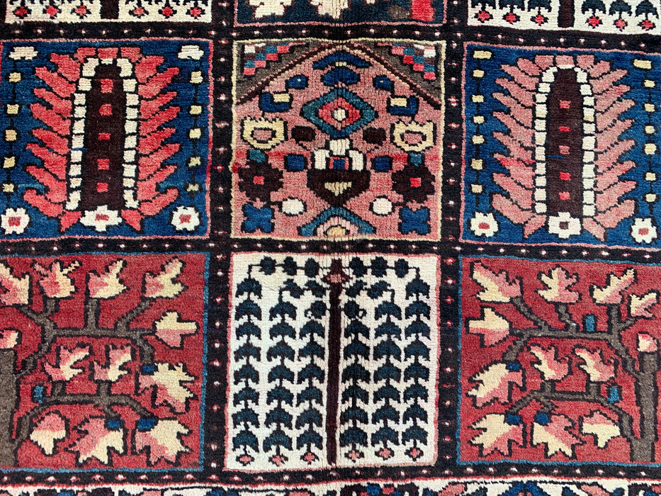 Handmade Persian Wool Area Rug 7x10 - Red Panel Persian Style Rug with Navy & Ivory Border - Exact Size 10'4" x 6'10" - KBHM-825