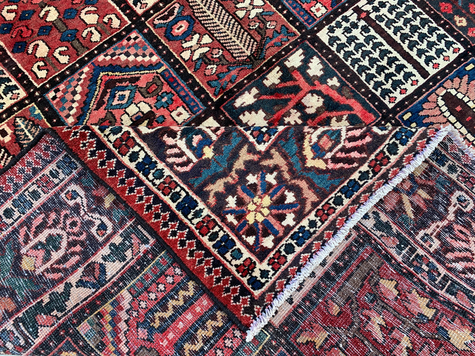 Handmade Persian Wool Area Rug 7x10 - Red Panel Persian Style Rug with Navy & Ivory Border - Exact Size 10'4" x 6'10" - KBHM-825