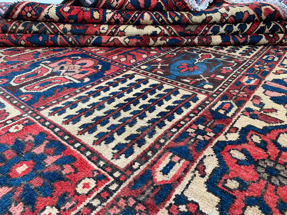 Handmade Persian Wool Area Rug 7x10 - Red Panel Persian Style Rug with Ivory Border - Exact Size 9'11" x 7'2" - KBHM-829