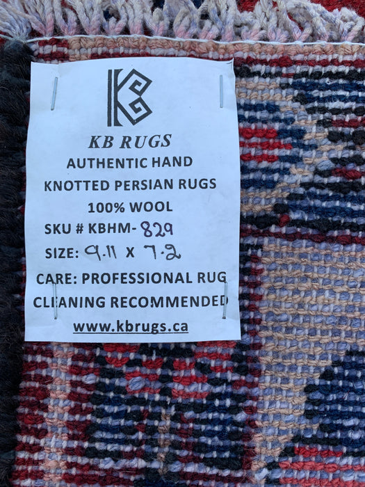 Handmade Persian Wool Area Rug 7x10 - Red Panel Persian Style Rug with Ivory Border - Exact Size 9'11" x 7'2" - KBHM-829