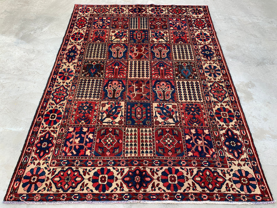 Handmade Persian Wool Area Rug 7x10 - Red Panel Persian Style Rug with Ivory Border - Exact Size 9'11" x 7'2" - KBHM-829