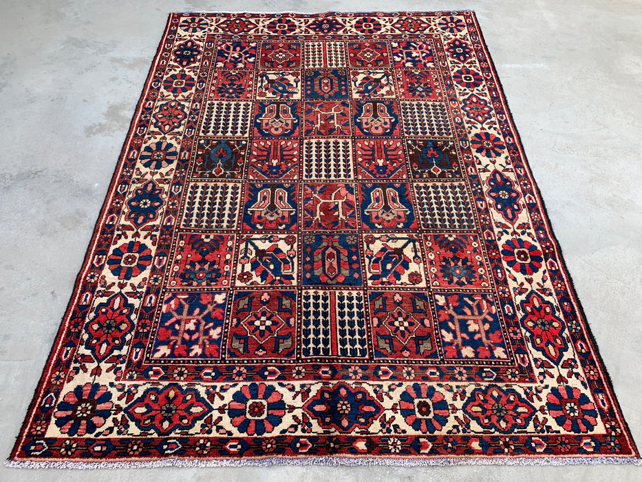 Handmade Persian Wool Area Rug 7x10 - Red Panel Persian Style Rug with Ivory Border - Exact Size 9'11" x 7'2" - KBHM-829
