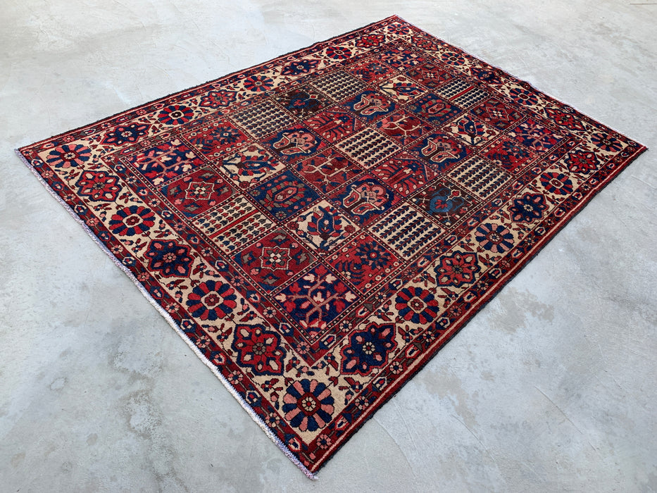 Handmade Persian Wool Area Rug 7x10 - Red Panel Persian Style Rug with Ivory Border - Exact Size 9'11" x 7'2" - KBHM-829