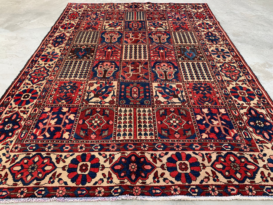 Handmade Persian Wool Area Rug 7x10 - Red Panel Persian Style Rug with Ivory Border - Exact Size 9'11" x 7'2" - KBHM-829