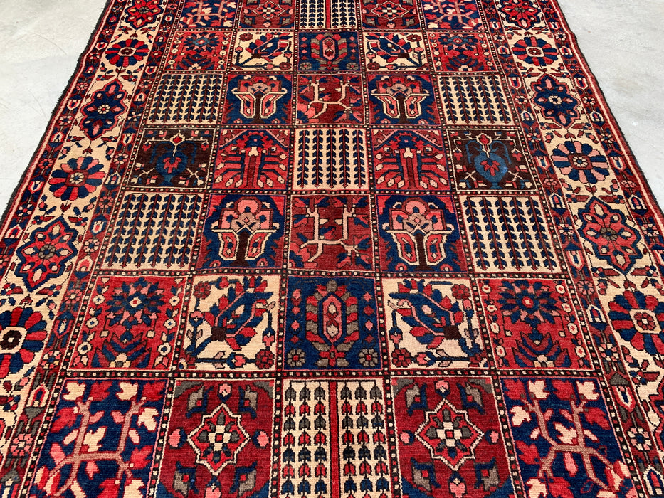 Handmade Persian Wool Area Rug 7x10 - Red Panel Persian Style Rug with Ivory Border - Exact Size 9'11" x 7'2" - KBHM-829