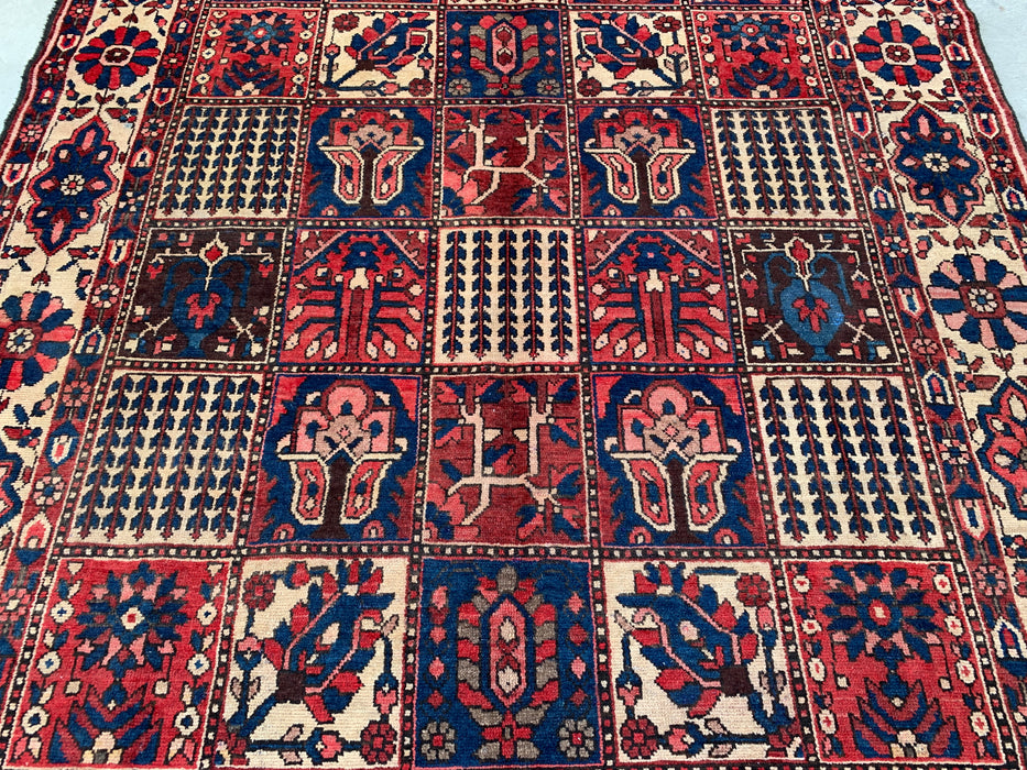 Handmade Persian Wool Area Rug 7x10 - Red Panel Persian Style Rug with Ivory Border - Exact Size 9'11" x 7'2" - KBHM-829
