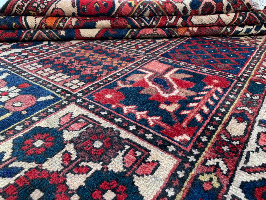 Handmade Persian Wool Area Rug 7x10 - Red Panel Persian Style Rug with Ivory Border - Exact Size 10'3" x 7'0" - KBHM-832