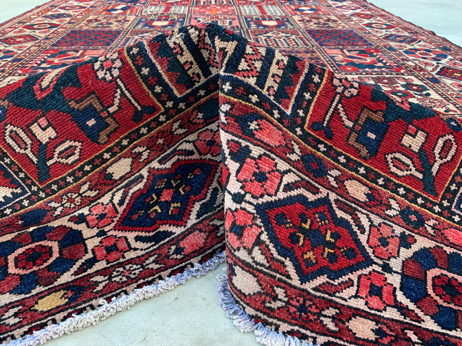 Handmade Persian Wool Area Rug 7x10 - Red Panel Persian Style Rug with Ivory Border - Exact Size 10'3" x 7'0" - KBHM-832