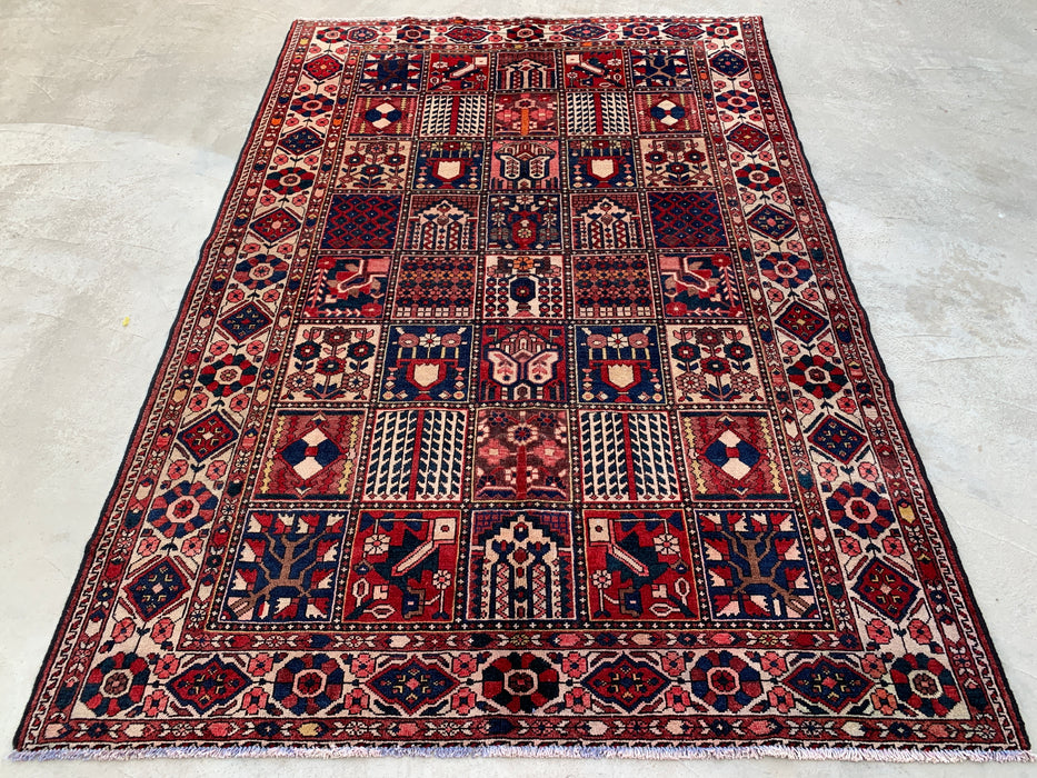 Handmade Persian Wool Area Rug 7x10 - Red Panel Persian Style Rug with Ivory Border - Exact Size 10'3" x 7'0" - KBHM-832