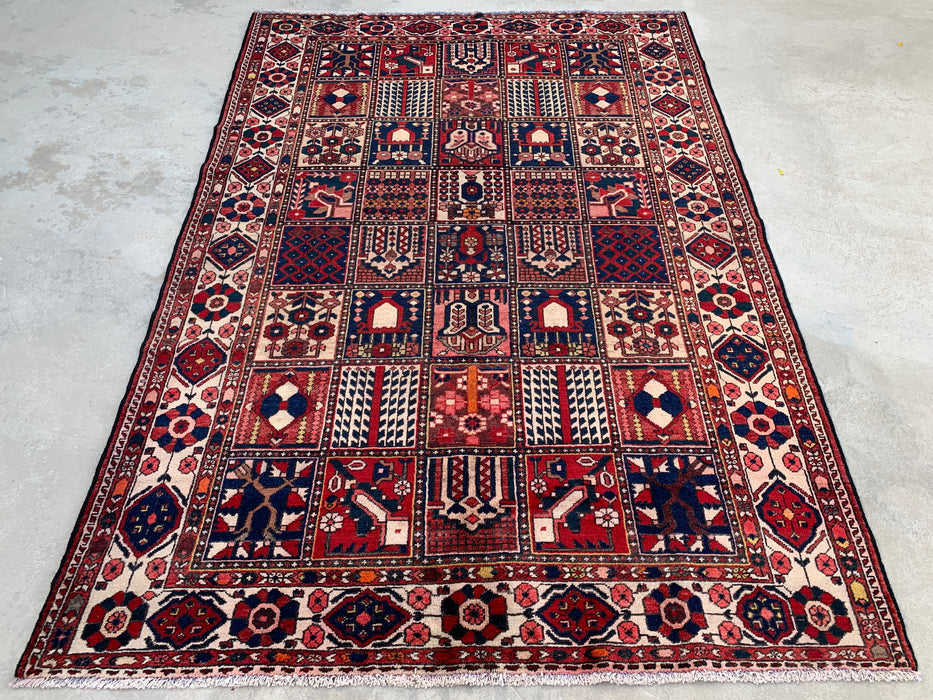 Handmade Persian Wool Area Rug 7x10 - Red Panel Persian Style Rug with Ivory Border - Exact Size 10'3" x 7'0" - KBHM-832