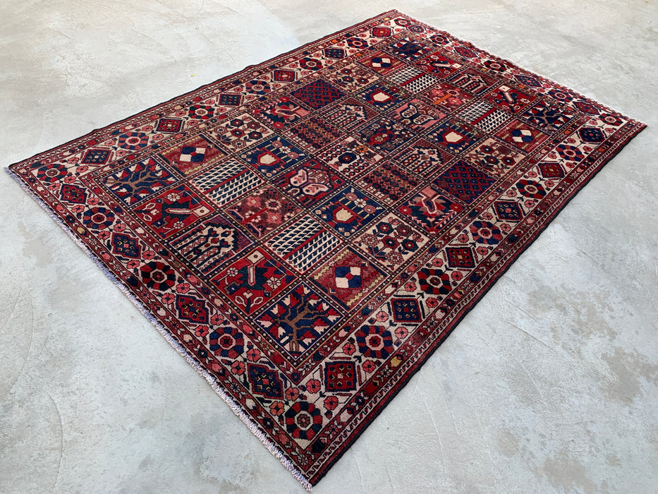 Handmade Persian Wool Area Rug 7x10 - Red Panel Persian Style Rug with Ivory Border - Exact Size 10'3" x 7'0" - KBHM-832