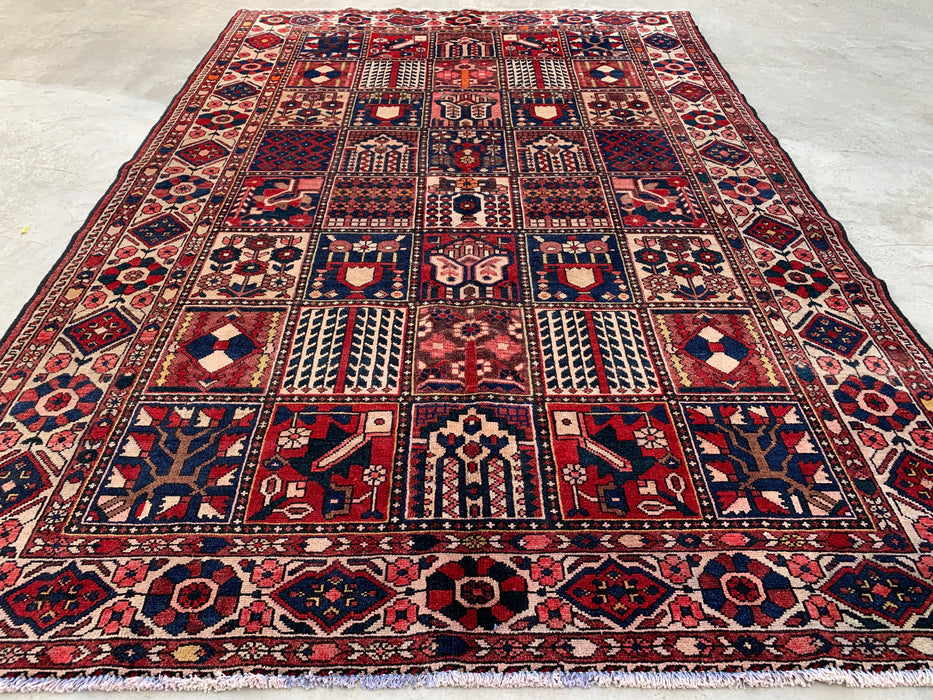 Handmade Persian Wool Area Rug 7x10 - Red Panel Persian Style Rug with Ivory Border - Exact Size 10'3" x 7'0" - KBHM-832