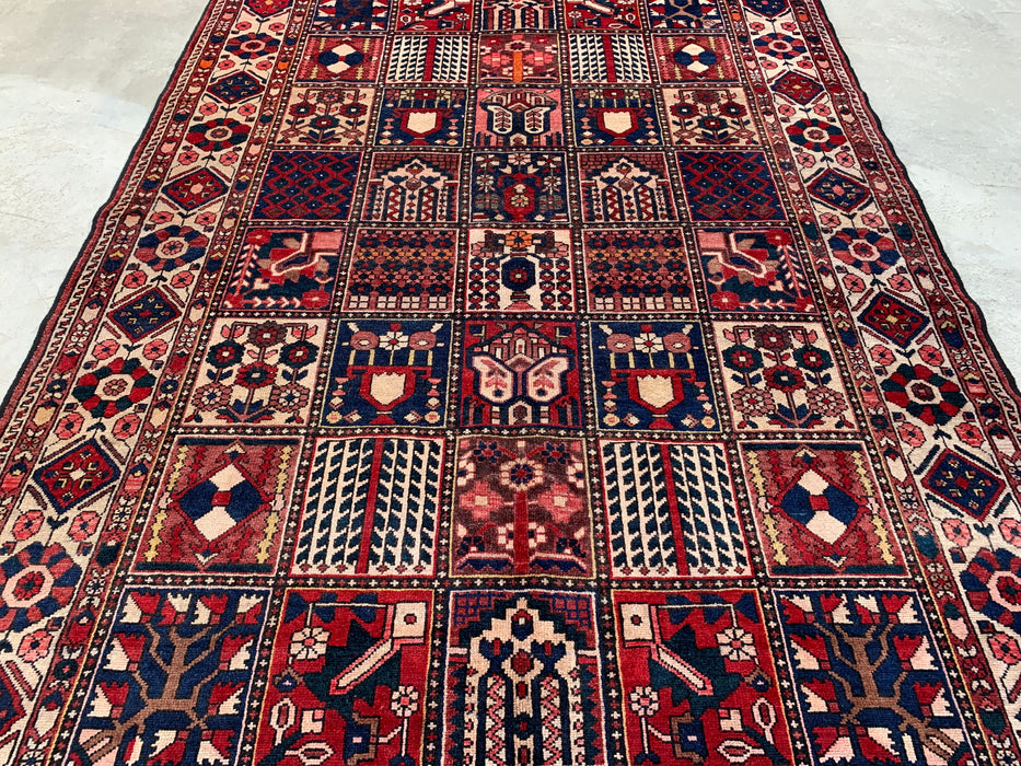Handmade Persian Wool Area Rug 7x10 - Red Panel Persian Style Rug with Ivory Border - Exact Size 10'3" x 7'0" - KBHM-832