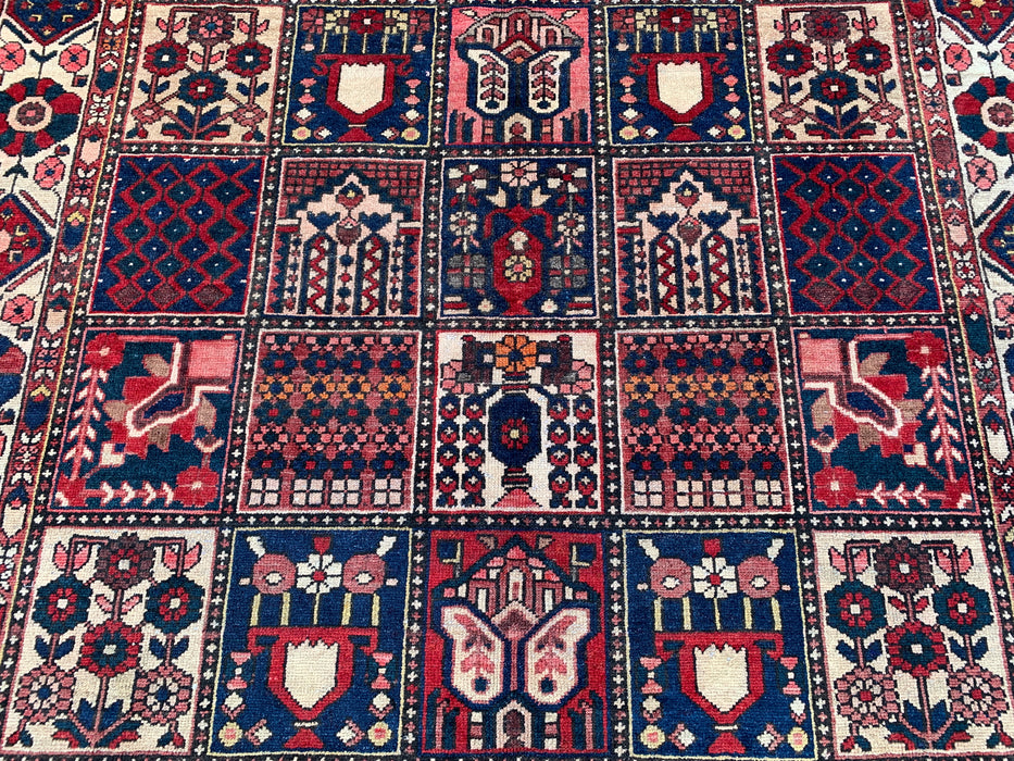 Handmade Persian Wool Area Rug 7x10 - Red Panel Persian Style Rug with Ivory Border - Exact Size 10'3" x 7'0" - KBHM-832