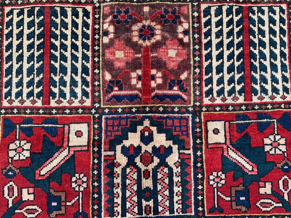 Handmade Persian Wool Area Rug 7x10 - Red Panel Persian Style Rug with Ivory Border - Exact Size 10'3" x 7'0" - KBHM-832