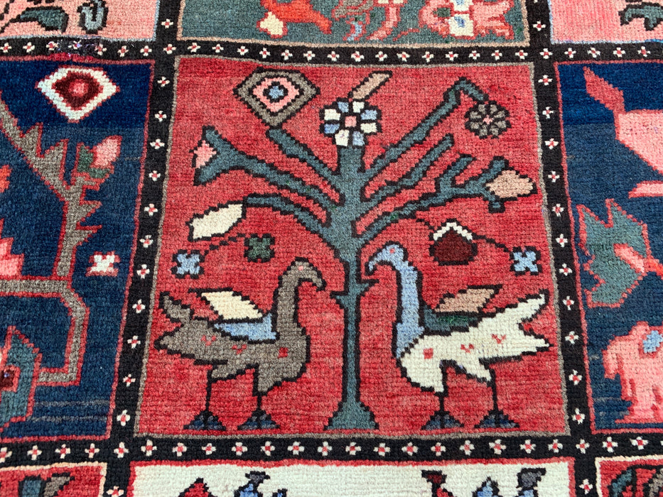 Handmade Persian Wool Area Rug 7x10 - Red Panel Persian Style Rug with Blue & Gray Tribal Border - Exact Size 10'1" x 7'0" - KBHM-854