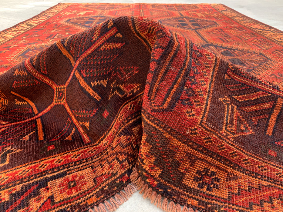 Handmade Persian Wool Area Rug 7x10 - Rust Geometric Tribal Medallion Persian Style Rug - Exact Size 9'7" x 6'4" - KBHM-942