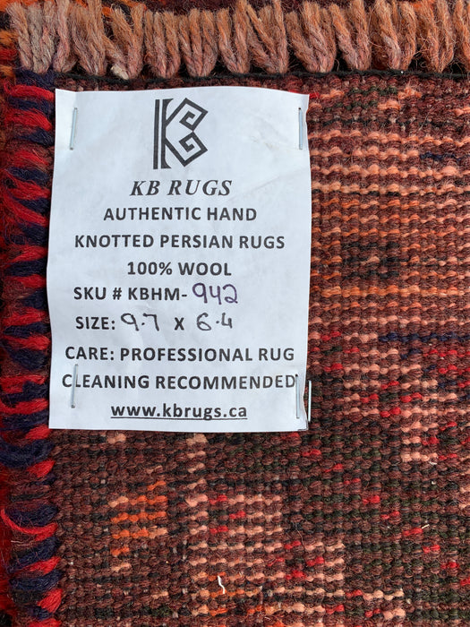 Handmade Persian Wool Area Rug 7x10 - Rust Geometric Tribal Medallion Persian Style Rug - Exact Size 9'7" x 6'4" - KBHM-942