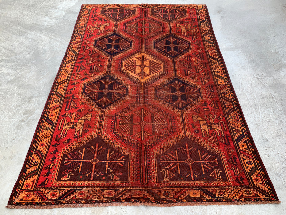 Handmade Persian Wool Area Rug 7x10 - Rust Geometric Tribal Medallion Persian Style Rug - Exact Size 9'7" x 6'4" - KBHM-942