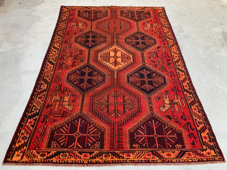 Handmade Persian Wool Area Rug 7x10 - Rust Geometric Tribal Medallion Persian Style Rug - Exact Size 9'7" x 6'4" - KBHM-942
