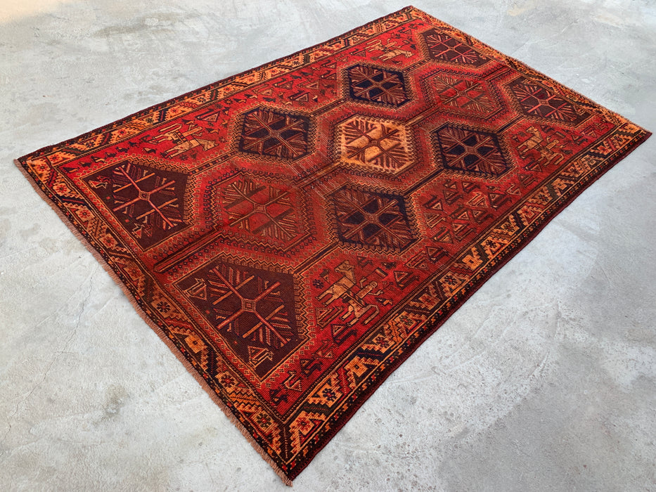 Handmade Persian Wool Area Rug 7x10 - Rust Geometric Tribal Medallion Persian Style Rug - Exact Size 9'7" x 6'4" - KBHM-942