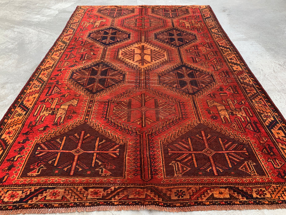 Handmade Persian Wool Area Rug 7x10 - Rust Geometric Tribal Medallion Persian Style Rug - Exact Size 9'7" x 6'4" - KBHM-942