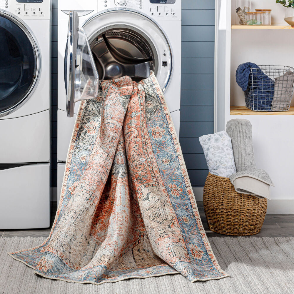 Amelie Machine Washable Rug — Rust / Pale Blue | AML-2309 - construction