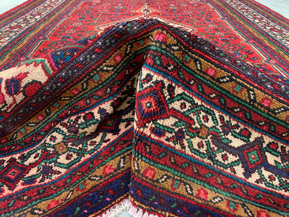 Handmade Persian Wool Area Rug 7x10 - Red Medallion Persian Style Rug - Exact Size 10'2" x 6'10" - KBHM-993