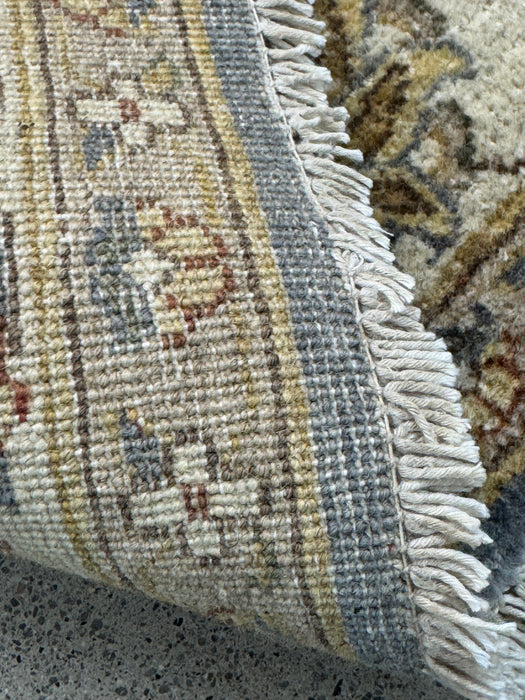 5'0" × 8’0" Hand-Knotted Chobi Wool Rug – Navy Blue with Green & Ivory Border