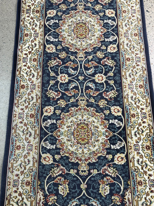 2'7" x 13' Machine-Made Traditional Runner Rug - Navy/Ivory/Multi