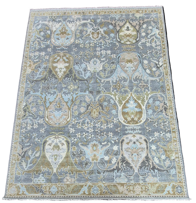 9x12ft. Hand knotted carpet , Oriental Design Pure handspun wool Tulip grey