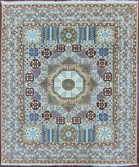 8x10 ft. Hand knotted carpet, Oriental Mumlook embossed design, Natural grey