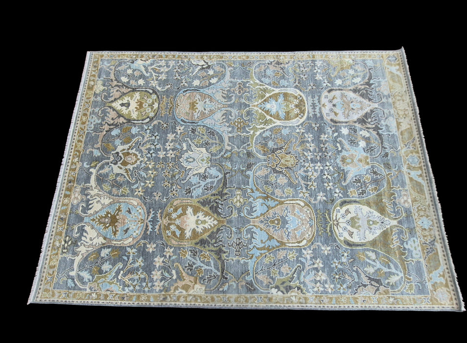 9x12ft. Hand knotted carpet , Oriental Design Pure handspun wool Tulip grey