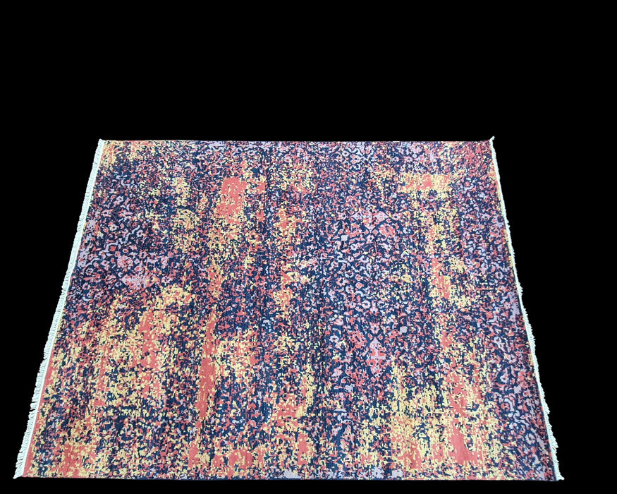 8x10 ft ,hand knotted  Wool and Bamboo silk carpet , Modern design Colour Navy
