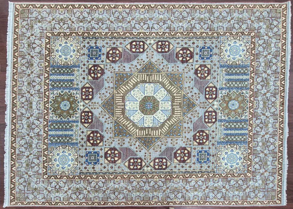 8x10 ft. Hand knotted carpet, Oriental Mumlook embossed design, Natural grey